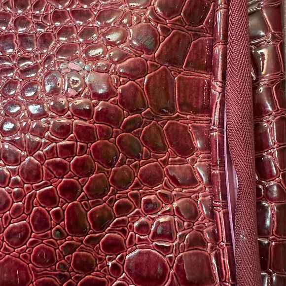 Kathy Van Zeeland Croco PVC Designer Luggage Bag Expandable Burgundy 22” - Picture 13 of 16